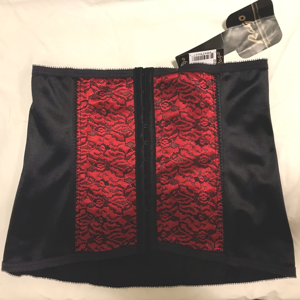 High-Waist Lace Front Shapewear Waist Cincher - Red/Black